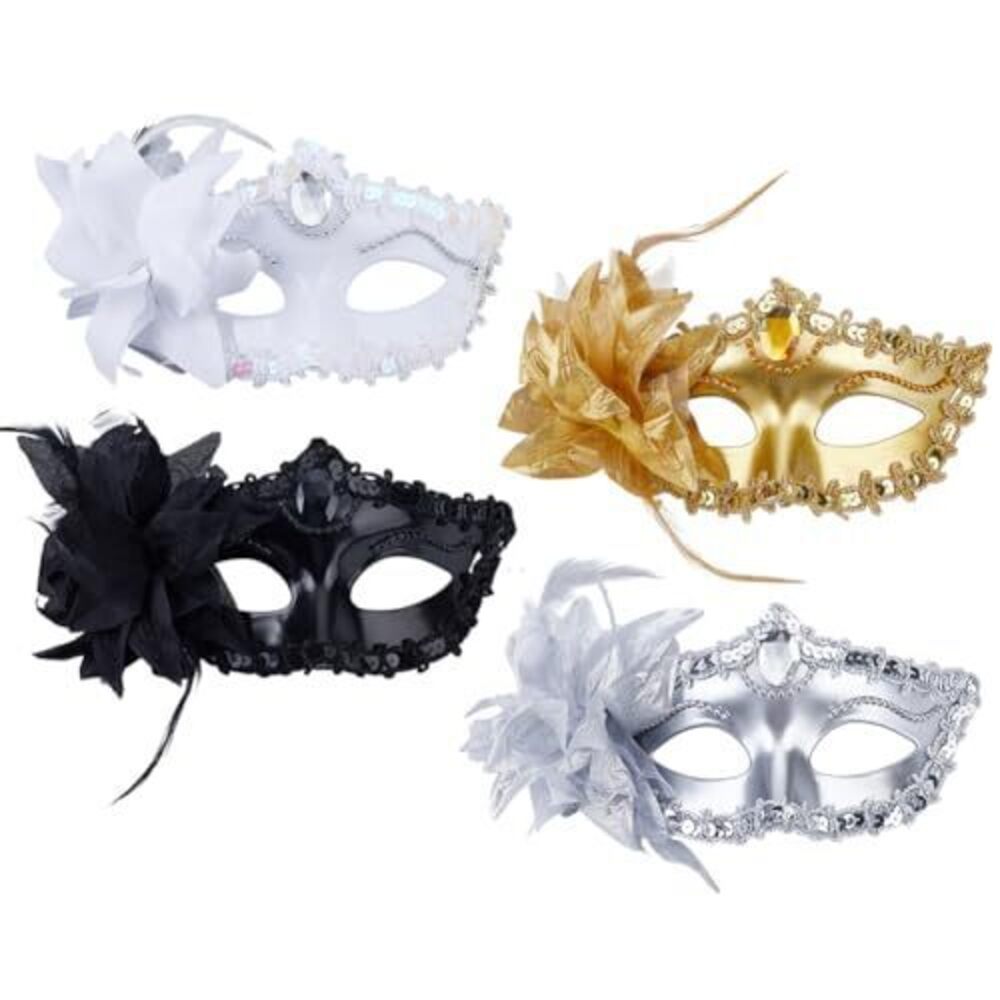 9914 4Pcs 4 Color Masquerade Mask Set Venetian Style Party Masks with Ties